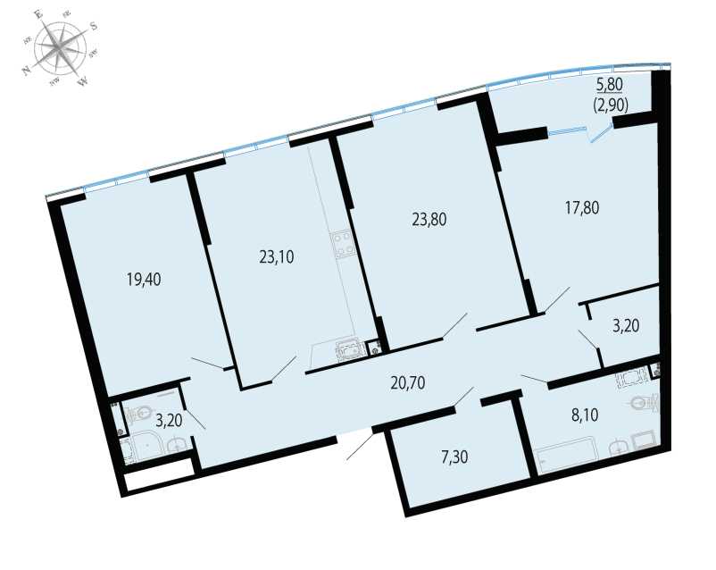 Трехкомнатная квартира в Теорема: площадь 129.5 м2 , этаж: 2 – купить в Санкт-Петербурге